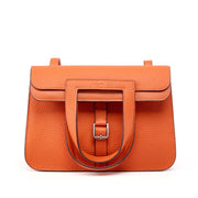 Borsa a mano casual da donna in vera pelle arancione