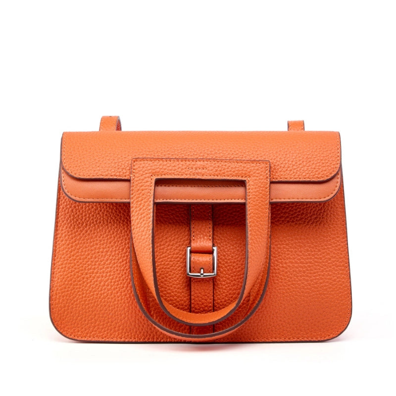 Borsa a mano casual da donna in vera pelle arancione