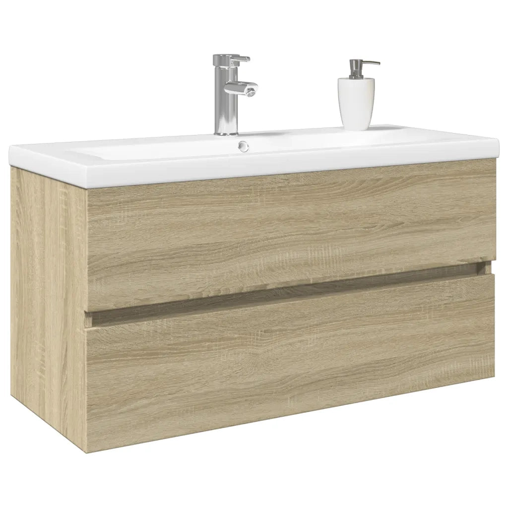 Set Mobili da Bagno | Armadio da bagno 2 pz in Ceramica e Legno Multistrato