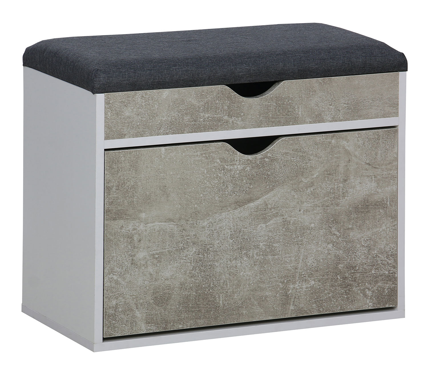 Scarpiera Panca con Scomparto e Cuscino 60x30x50 cm in Truciolare e Poliestere Grigio e Cemento