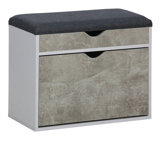 Scarpiera Panca con Scomparto e Cuscino 60x30x50 cm in Truciolare e Poliestere Grigio e Cemento