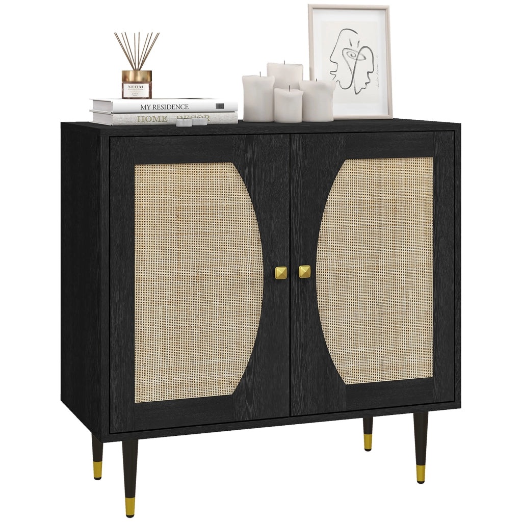 Credenza design con ante in rattan ¨C zephmum ¨C 80x38x79 cm nero