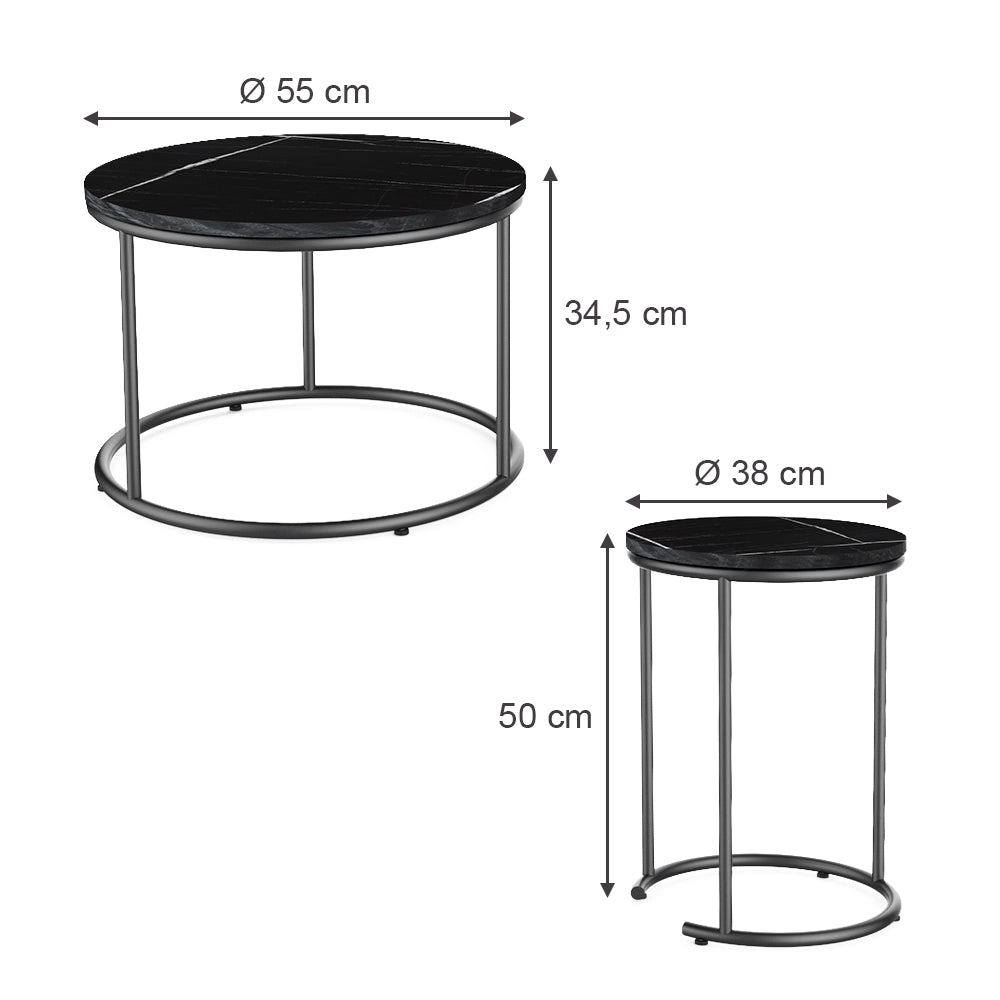 Vicco Tavolino da divano Marmo nero 55 x 55 cm 2 parti