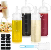 Fiaschetto da erbe - 4 pezzi - bottiglie per salse a vite - plastica trasparente morbida - spazzola per pulizia - ketchup olio condimento