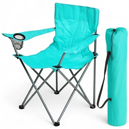 Sedia da Campeggio Pieghevole - Con Porta Tazza - Borsa di Carico Inclusa - Peso Leggero 1,7 kg - Sostiene fino a 110 kg - Struttura Metallica 81×51×42 cm