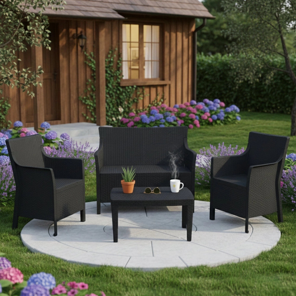 Salottino Outdoor Lasca, set Salotto da Esterno 4 Posti Made in Italy, Nero Antracite