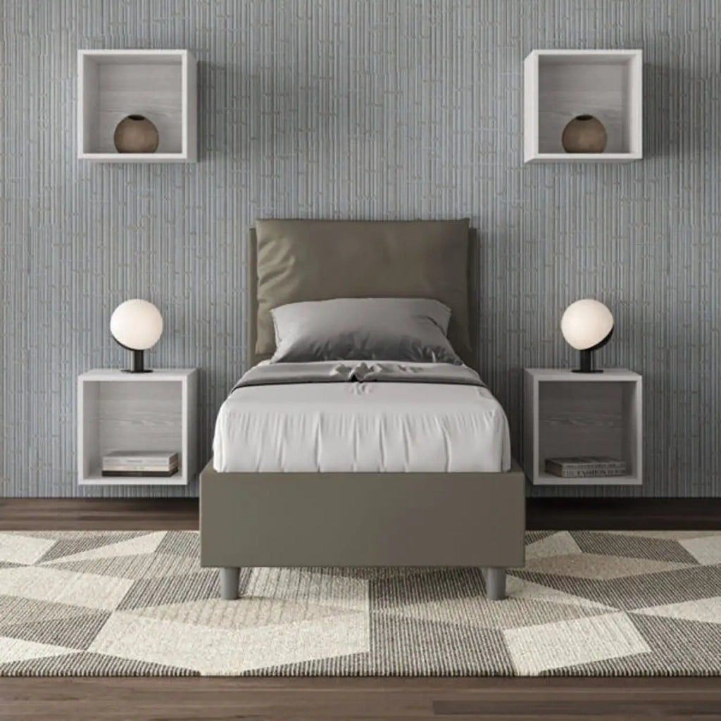 Letto singolo contenitore imbottito 80x190 similpelle cappuccino Antea