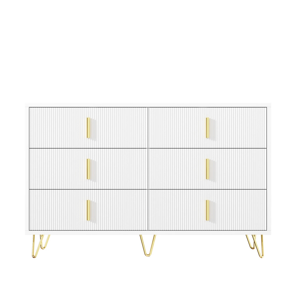 Credenza 120x40x77 cm bianca e oro – 6 cassetti, ampio spazio