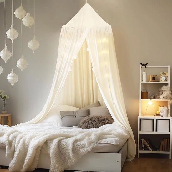 Baldakkin per camera da letto dei bambini, letto a soffitto per lettino da baby per camera da letto dei bambini 4 colori, tenda a rete per insetti e zanzare, decorazione per camera da letto e stanza di gioco, 56 x 230 x 450 cm (bianco)