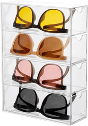 Organizzatore per Occhiali Acril con 4 Compartimenti - Custodia Transparente per Bagno, Camera da Letto, Ufficio, Studio