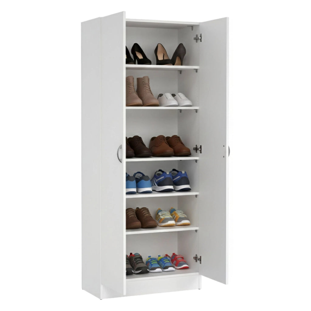 Scarpiera Erinni, Mobile portascarpe, Armadio da ingresso multiuso, Mobiletto per calzature, 69x35 h170 cm, Bianco