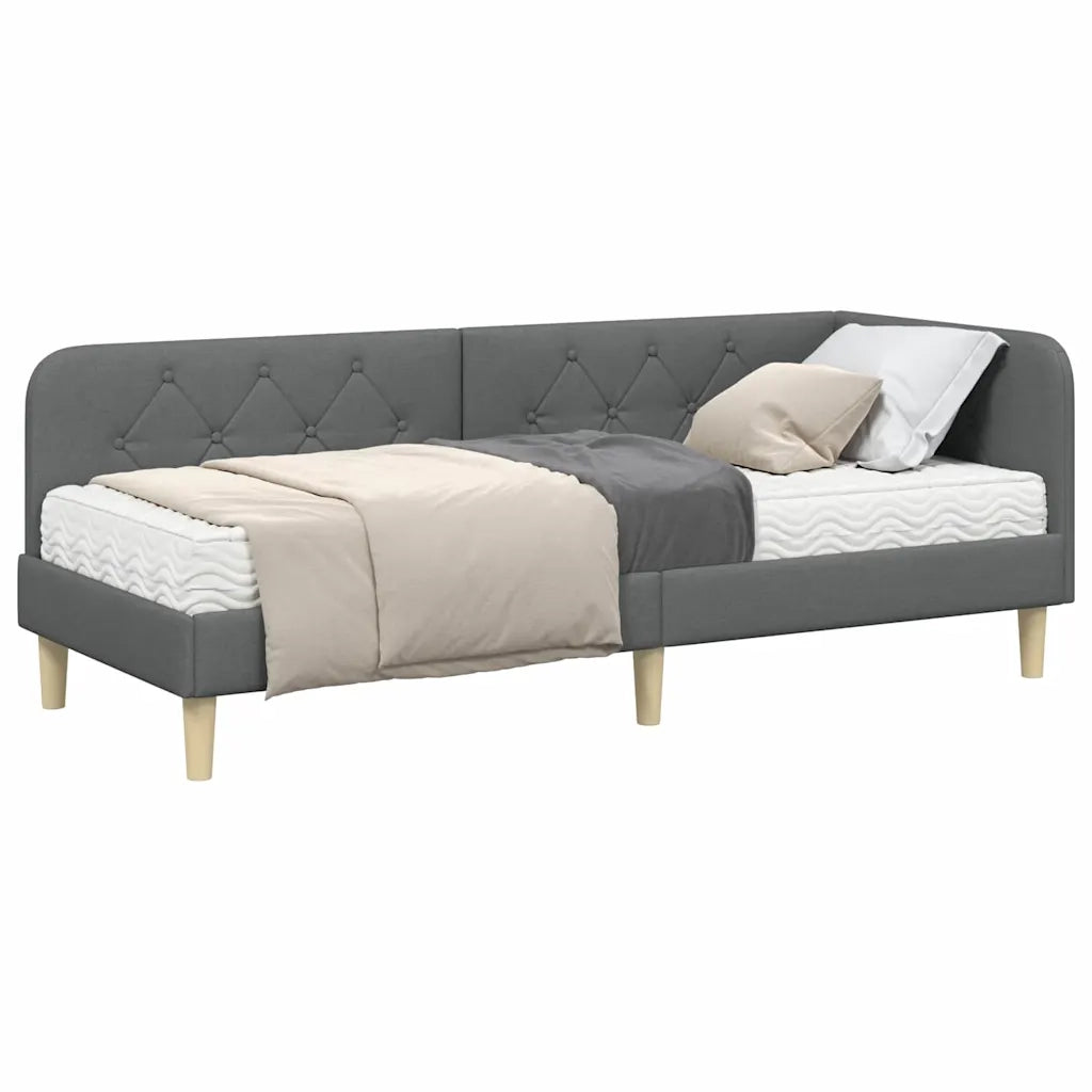 Letto singolo | Letto per adulti | Cornice del letto ad angolo Grigio scuro 80 x 200 cm Tessuto