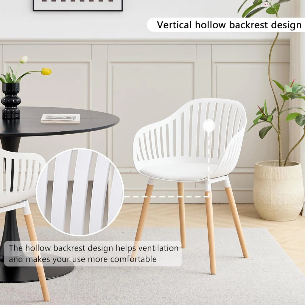 GrandCA HOME Set Tavolo e Sedie da Pranzo Moderno, Tavolo Rotondo da 110CM con 4 Sedie, Gambe in Legno di Faggio, Adatto per Soggiorno, Balcone, Giardino (Bianco)