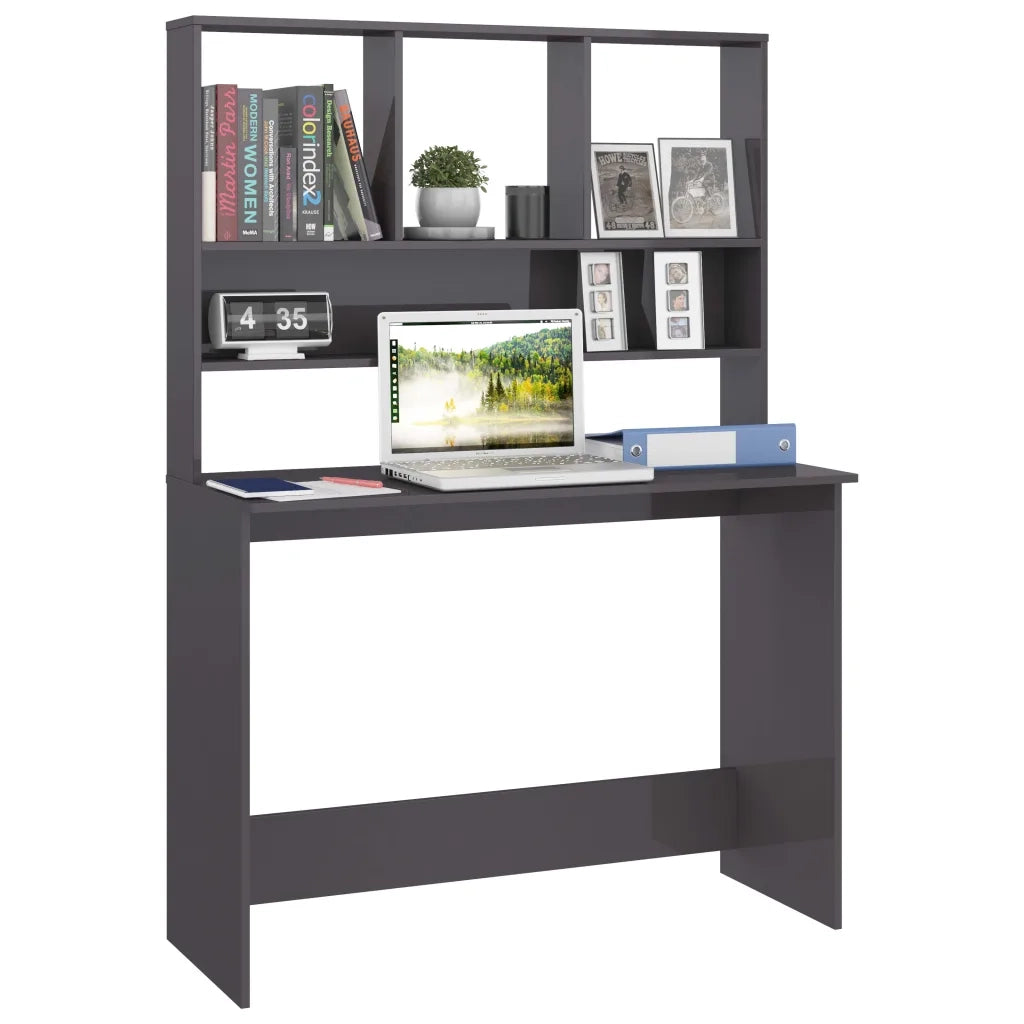 Scrivania con Mensole Grigio Lucido 110x45x157 cm in Truciolato cod mxl 63074