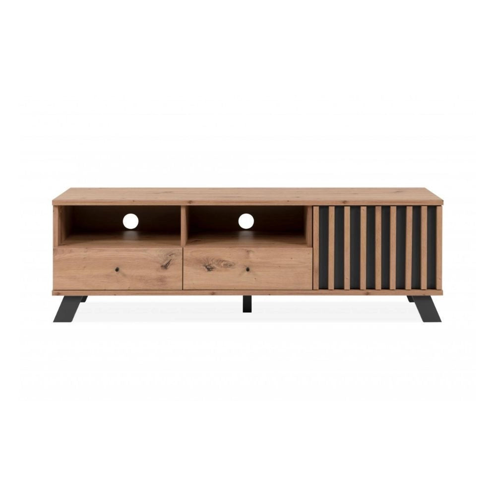 Mobile porta Tv  2 cassetti e anta con vani a giorno Medan56A colore rovere antracite
