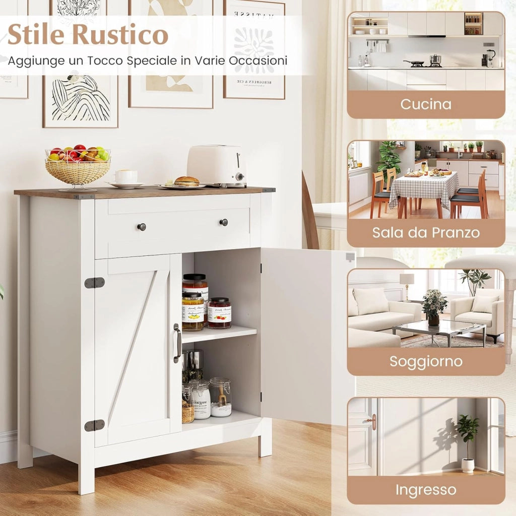 Mobile da Bagno, Armadietto da Dispensa per Cucina con Porte, Cassetto e Ripiano Regolabile, Stazione per Caffè da Pavimento per Sala da Pranzo, Soggiorno e Ingresso, 80 x 40 x 92 cm