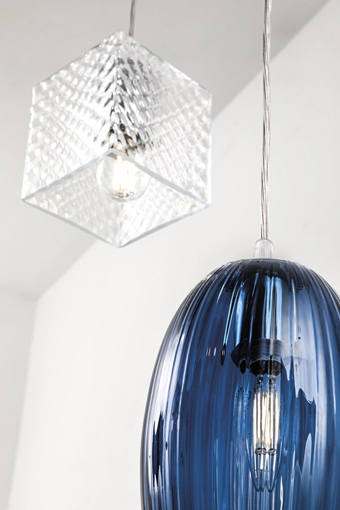 Talisker Sospensione Quadrata in Vetro Cristallo E14 IP20 - Lampadario a Luce Diretta in Vetro Lavorato a Mano per Interni - Rossini Group