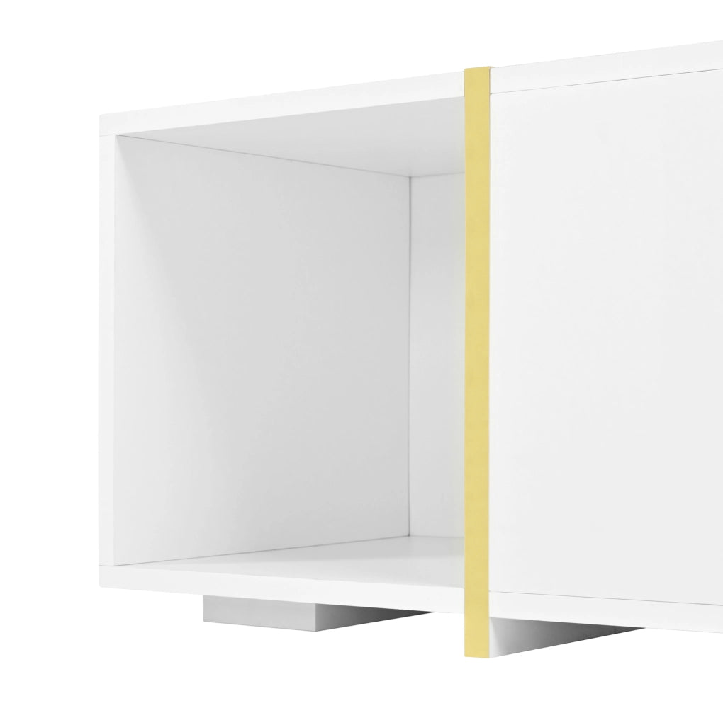 TV lowboard estensibile con fronti lucide; 275 cm; pannello truciolare; bianco