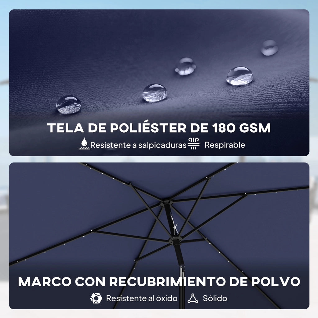 Tenda da Sole con 24 Luci LED Solari ¨C zephmum ¨C Blu Scuro 2.9x2.5 m