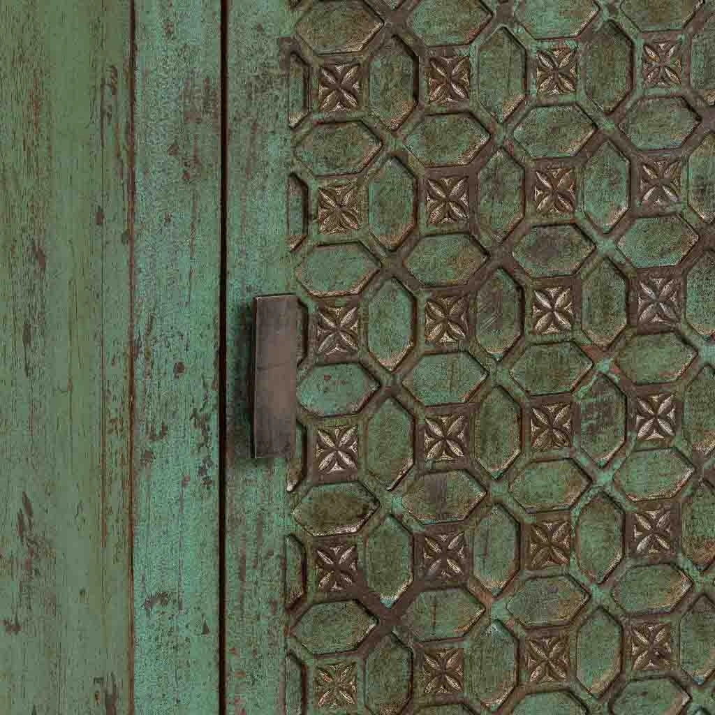 Comodino artigianale in legno verde 45x35x60h cm