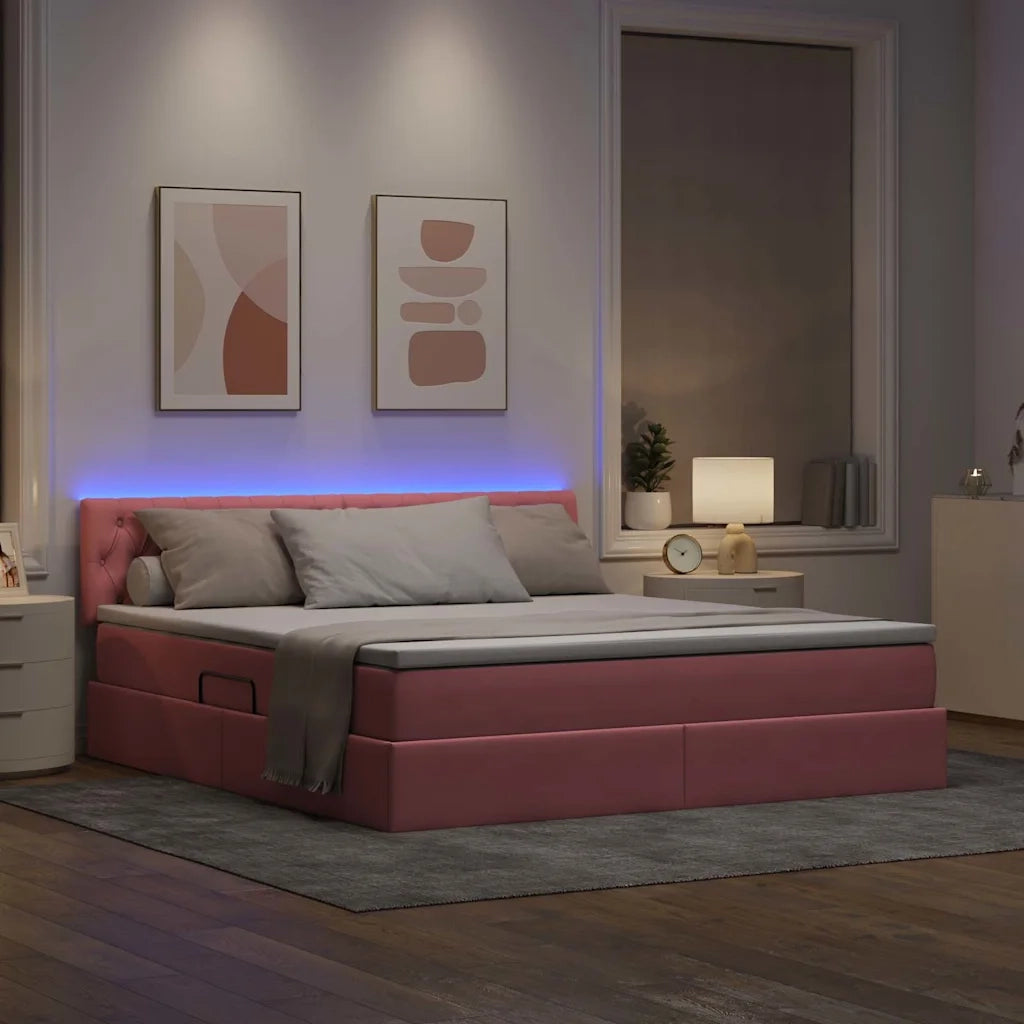 Letto con contenitore LED e materasso Rosa 160 x 200 cm Velluto