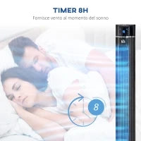 Ventilatore a Colonna 60W con 3 Velocità, 3 Modalità e Timer 8h, in ABS, Ø32x106.8 cm, Nero