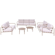 Set da giardino per 7 persone con struttura in acciaio, cuscini in tessuto idrorepellente, poltrone, divano e tavolino, beige