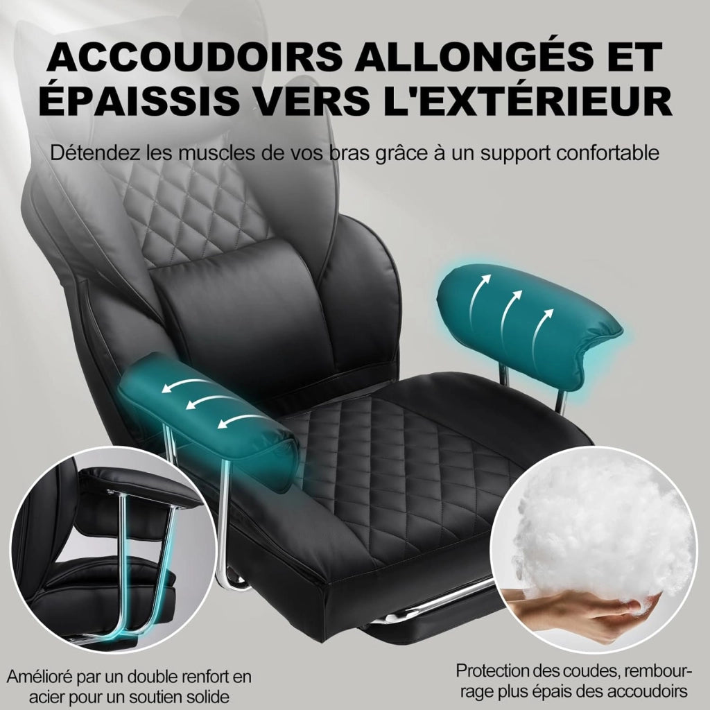 Sedia da gioco, ergonomica da ufficio con supporto lombare a molle insacchettate, seduta ampia con braccioli morbidi e poggiapiedi, regolabile in altezza, nero scuro