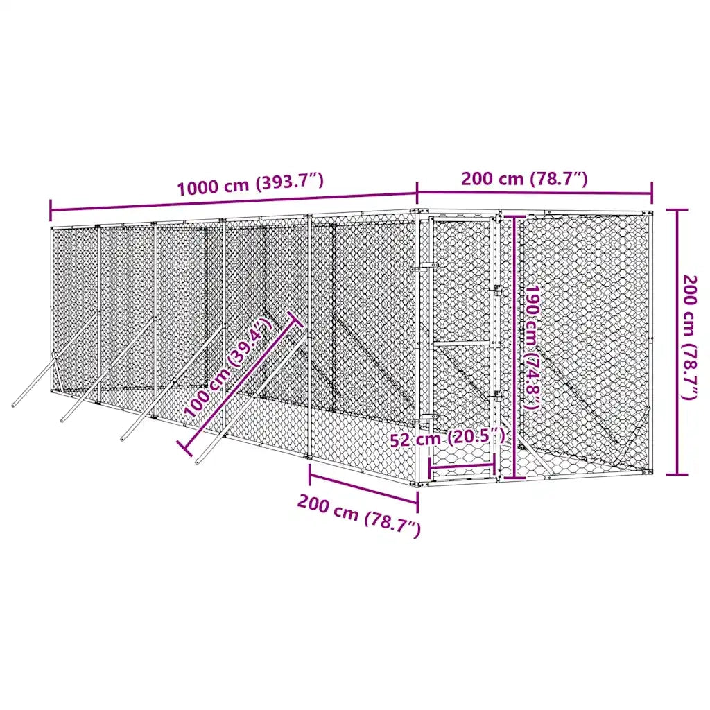 Cuccia per Cani da Esterno Argento 2x10x2 m Acciaio Zincato 3190453