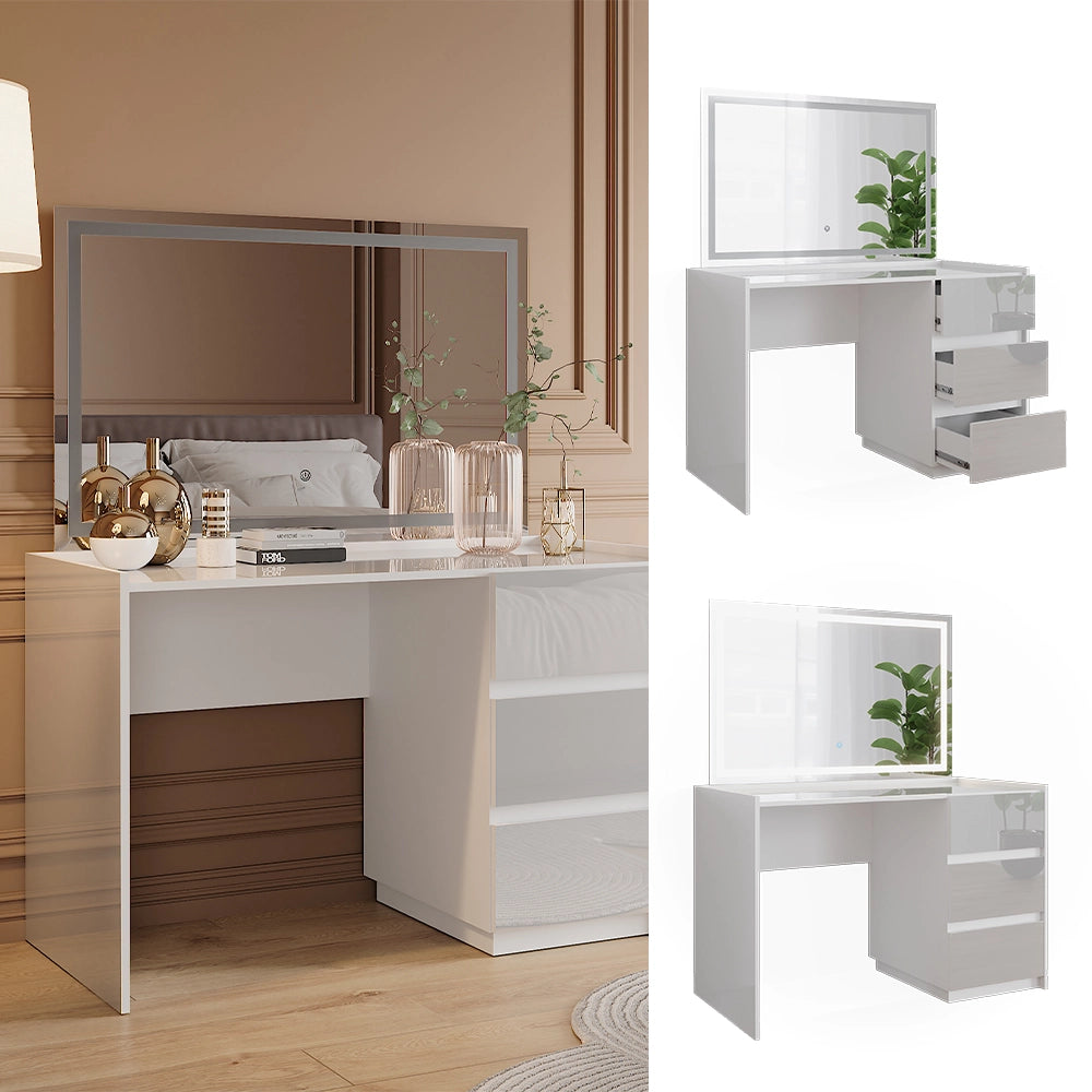 Vicco Tavolo da toilette Bianco lucido 120 cm con specchio a LED