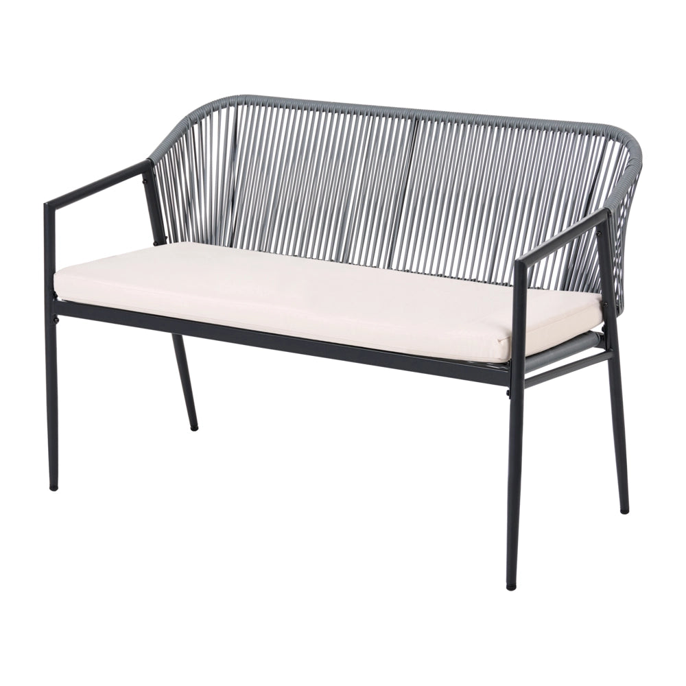 Set da Giardino Nero in Rattan PE 4 Posti Cuscini in Tessuto con Rivestimenti Sfoderabili Struttura in Acciaio Poltrone Divano Tavolino Moderno Arredo da Esterno