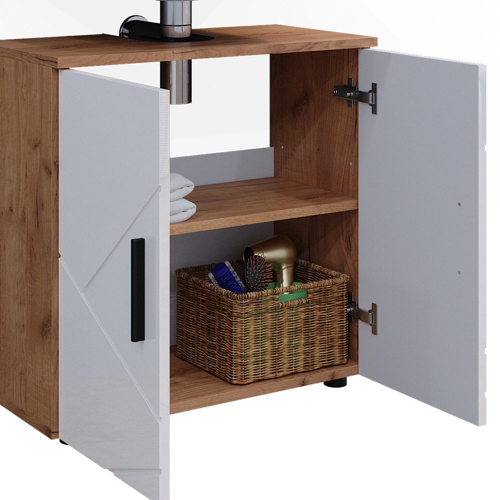 Vicco Set di mobili da bagno Bianco lucido/oro power oak 3 parti
