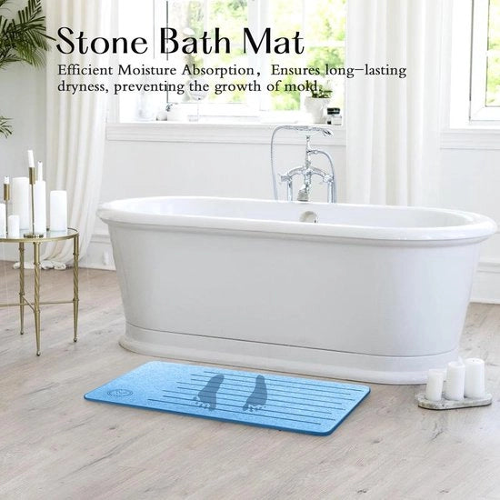 Matte di pietra di diatomea, pietra di mattonella antiscivolo, mattonella di pietra per bagno sneldrogante, personalizza la tua camera da bagno con questa mattonella di pietra assorbente (blu, 60 x 39 cm)