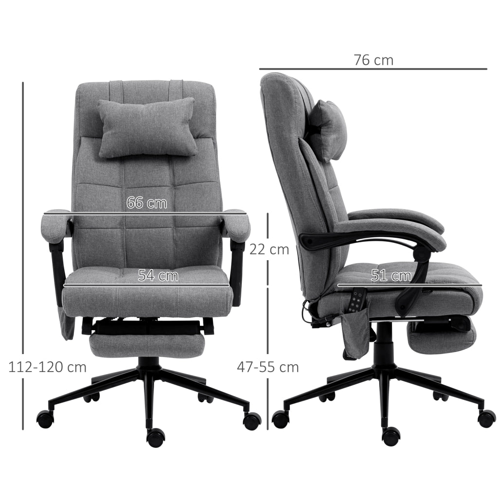 Sedia da ufficio massaggiante ergonomica con riscaldamento lombare, poggiapiedi e poggiatesta in acciaio grigio