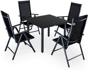 Gruppo Sedute Bern 4+1 in Alluminio Sedie Regolabili con Schienale Alto Pieghevoli Tavolo Resistente Set Salottino Esterno