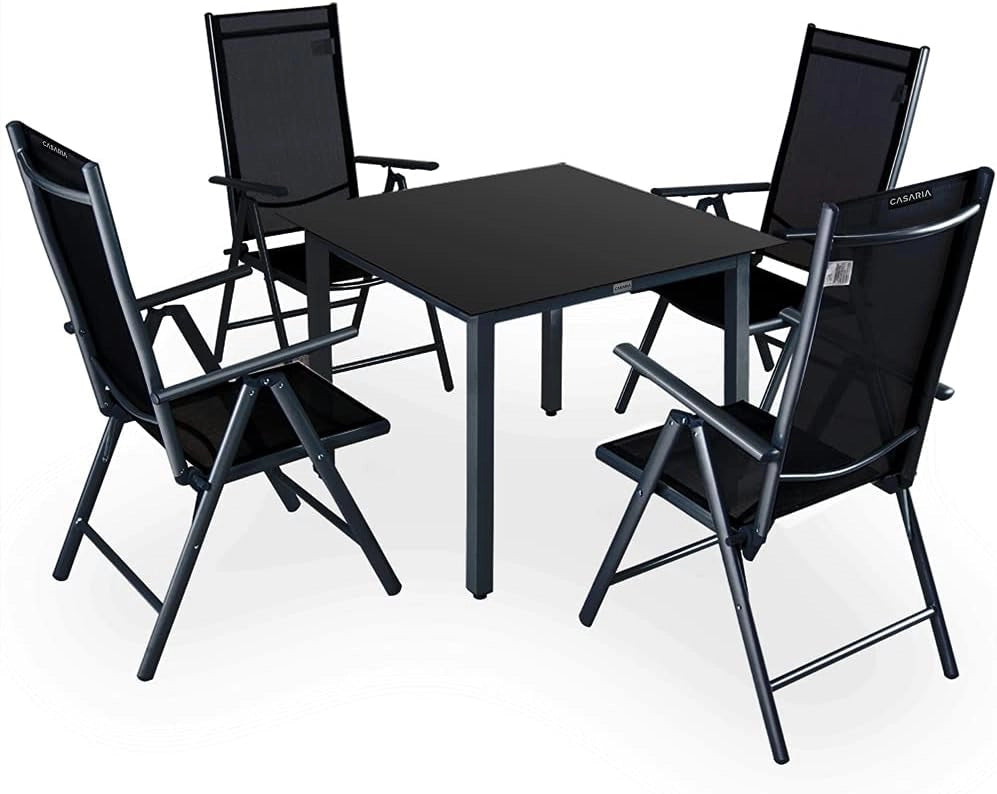 Gruppo Sedute Bern 4+1 in Alluminio Sedie Regolabili con Schienale Alto Pieghevoli Tavolo Resistente Set Salottino Esterno