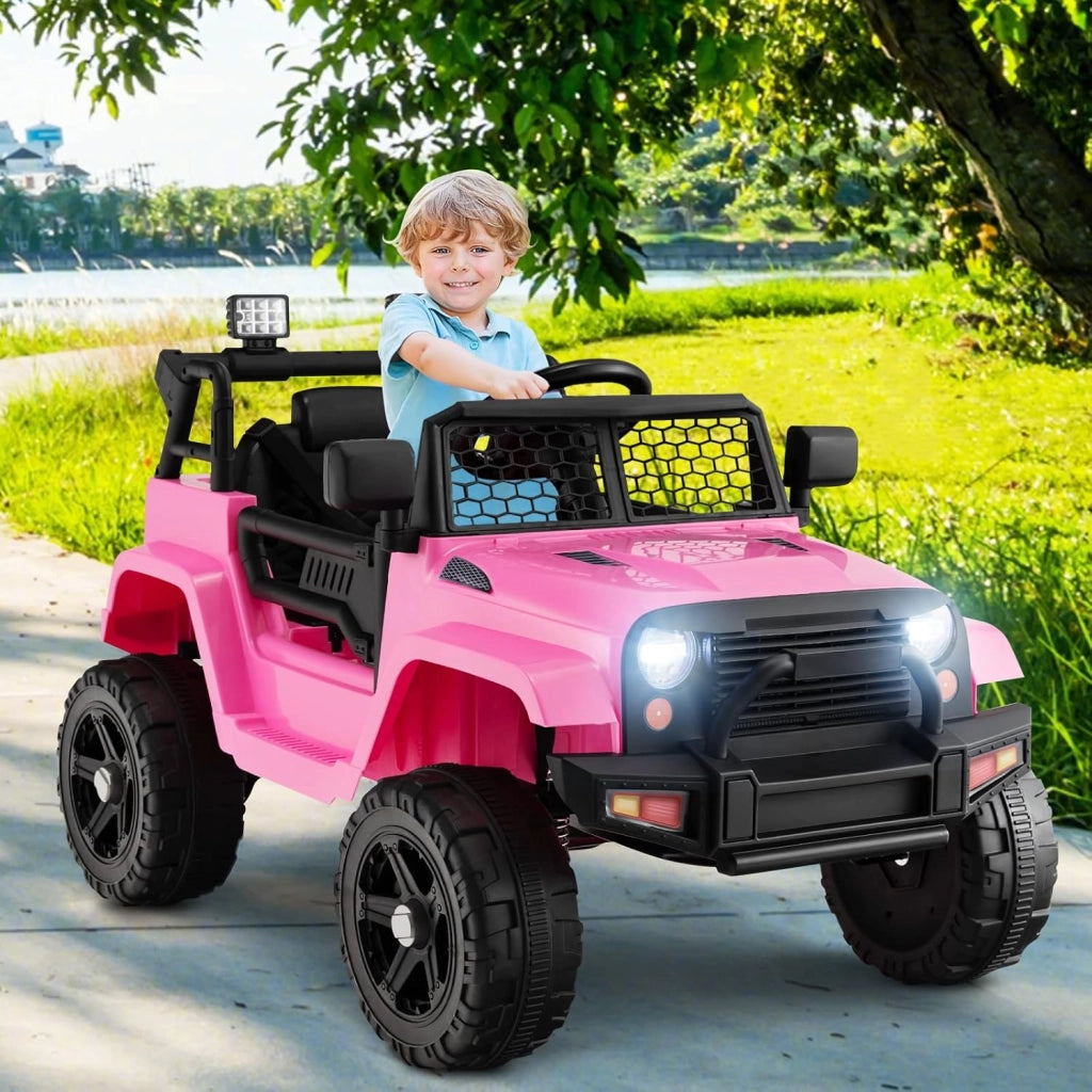 12V Auto per Bambini con Telecomando, Macchina Elettrica con Fari Luminosi, Musica, Porta USB e Aux, Velocità 2,5-4,5 km/h, Regalo per Bambini 3-7 Anni (Rosa)