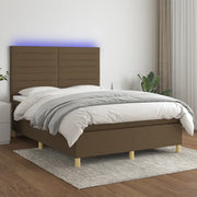 Letto a Molle Materasso e LED Marrone Scuro 140x200 cm Tessuto 3135520