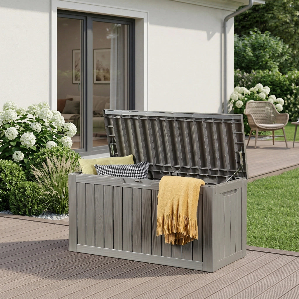 Baule da Giardino Vades Contenitore Multiuso 117 x 47 x 59 cm - Grigio Chiaro, Effetto Legno casa.pro
