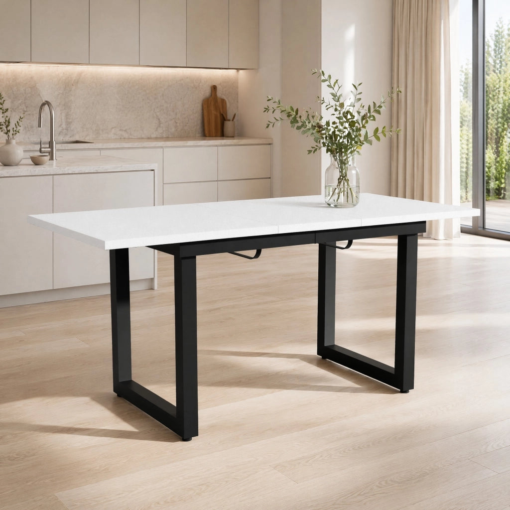 Tavolo da pranzo estensibile in stile industriale, MDF e metallo, bianco e nero