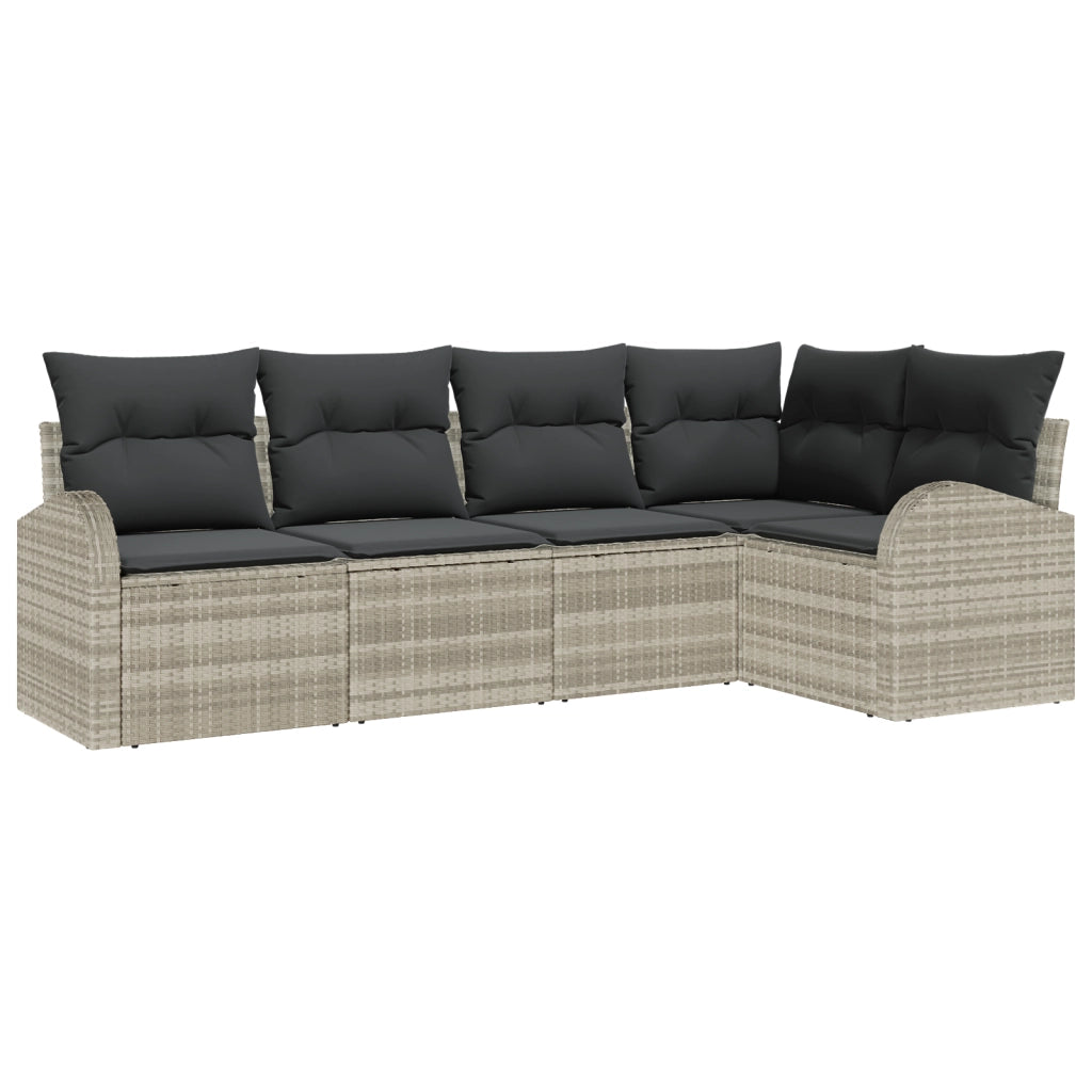 Set Divano da Giardino 5 Pezzi con Cuscini Grigio Chiaro Polyrattan