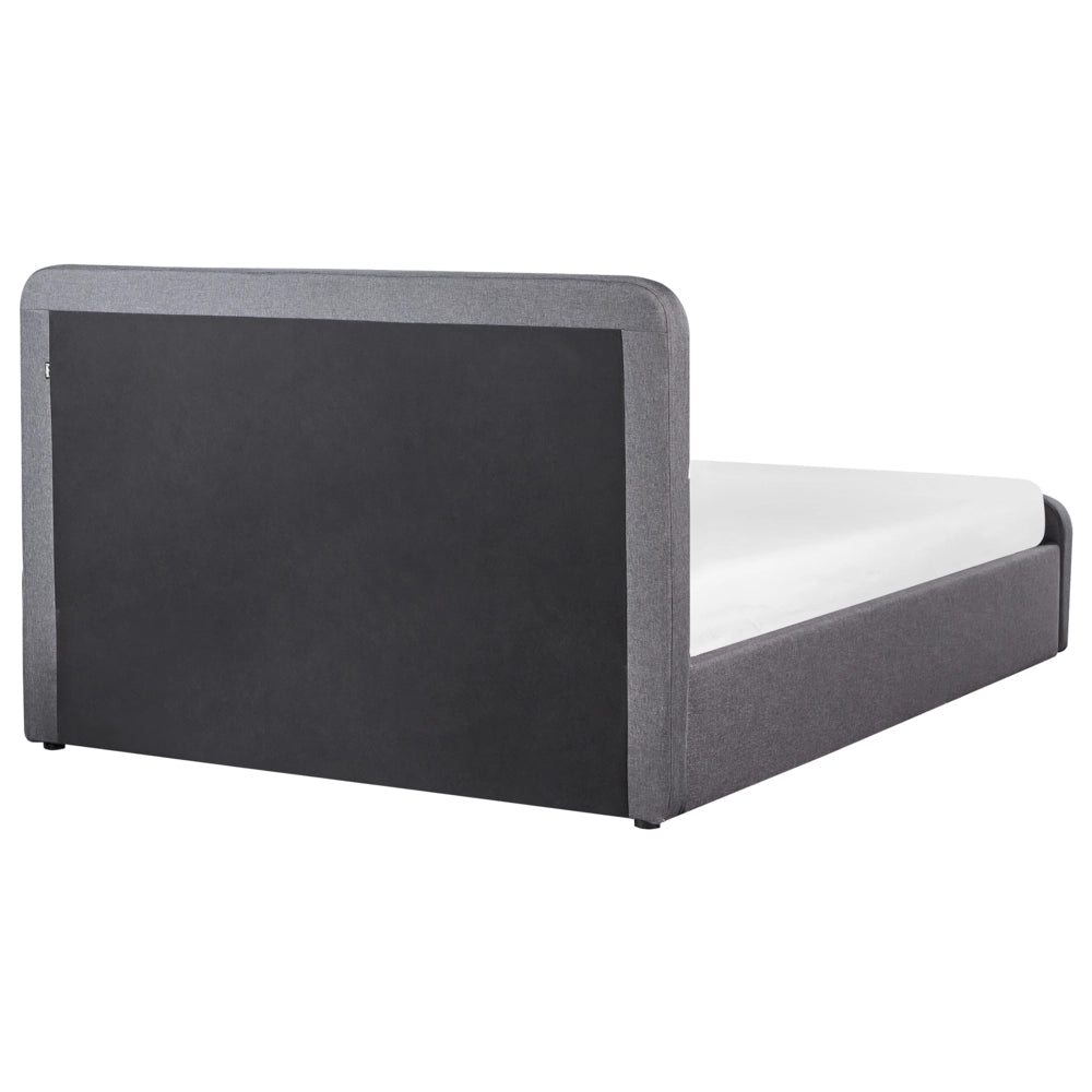 Letto a doghe Tessuto in poliestere grigio scuro Gambe in legno imbottite Pouf contenitore 140 x 200 cm matrimoniale Design moderno