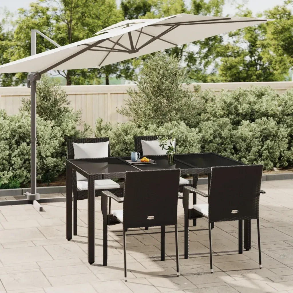 Set da Pranzo da Giardino 5 pz Nero con Cuscini in Polyrattan 3184977