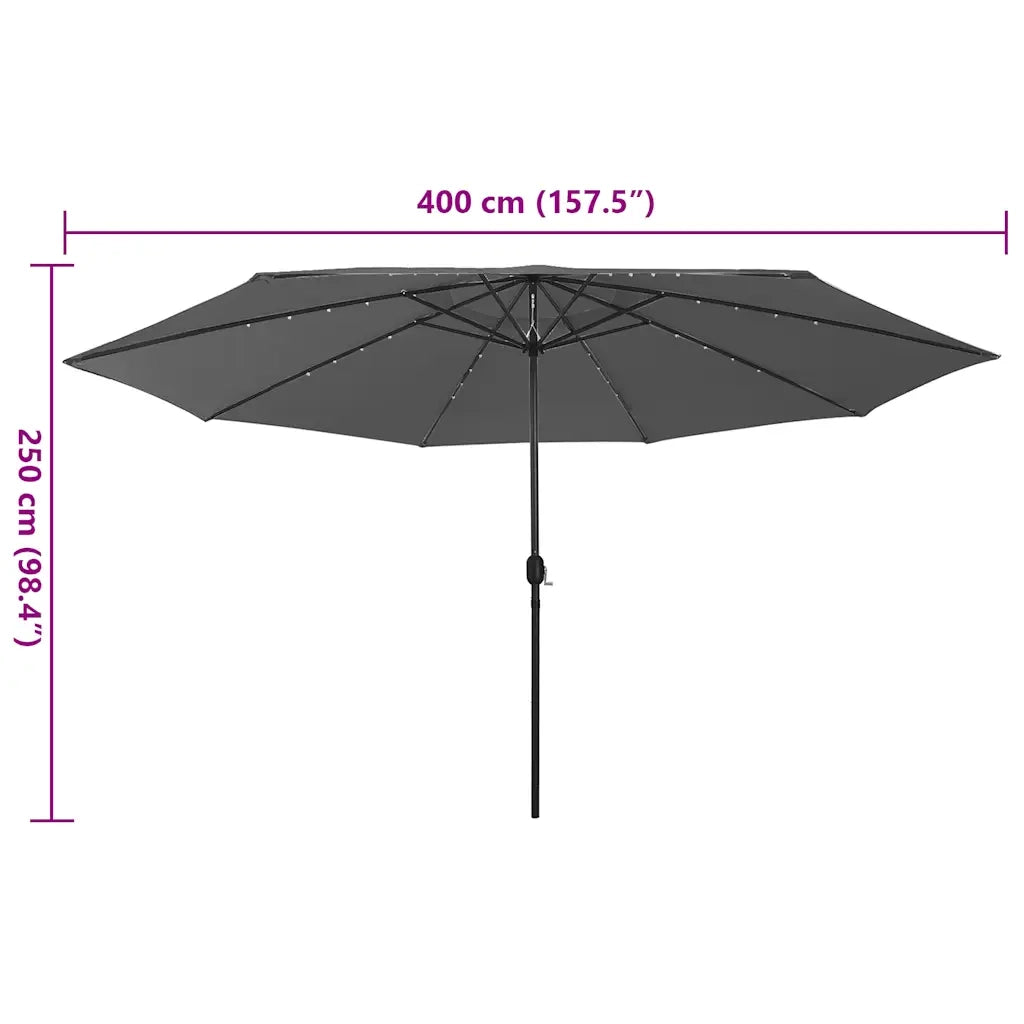 Ombrellone da Esterni con LED e Palo in Metallo 400cm Antracite cod mxl 55863