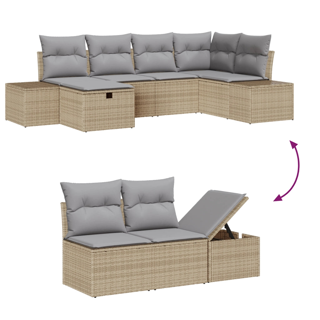 Set di divani da giardino 6 pezzi con cuscini Beige Polirattan