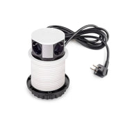 Multiconnettore Vertikal Push diametro 100mm, 3 spine di tipo Schuko, 1 USB tipo A, 1 USB tipo C, Acciaio e Tecnoplast..