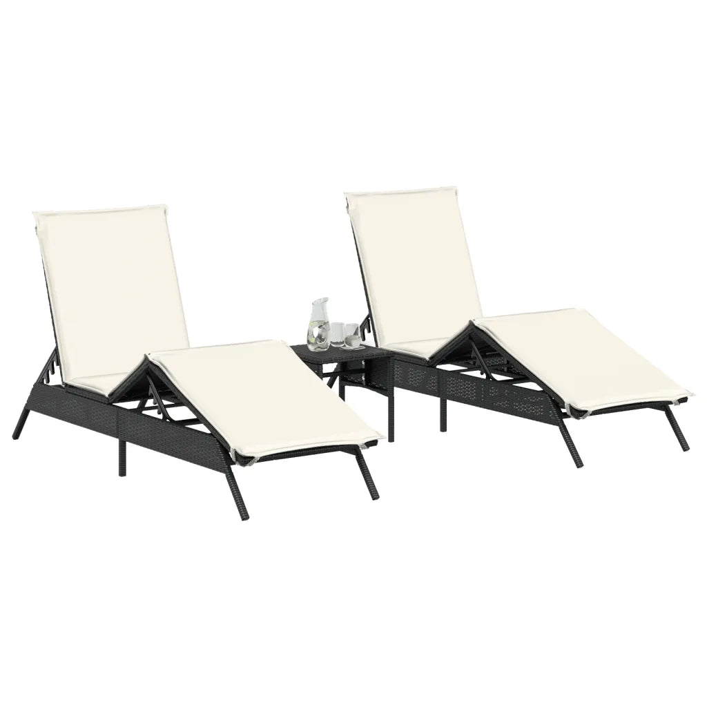 Lettini Prendisole 2 pz | Sdraio da giardino | Lettino da sole con Tavolino Nero in Polyrattan