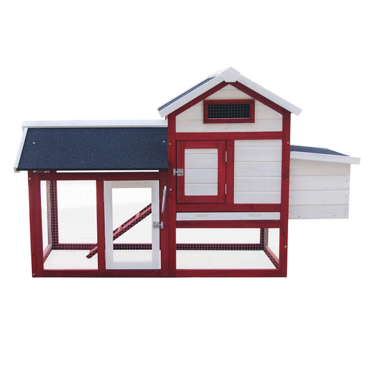 Pollaio con casetta per nido recinto e vassoio zincato estraibile, bianco-rosso