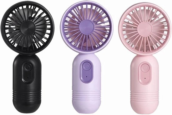 Set di 3 - Ventilatore manuale - 3 impostazioni di velocità - Facile da tenere in mano o da infilare in una tasca - Ricaricabile via USB o batteria - Funzionamento silenzioso - Ideale per viaggi, campeggi o viaggi - Rosso, Blu, Nero