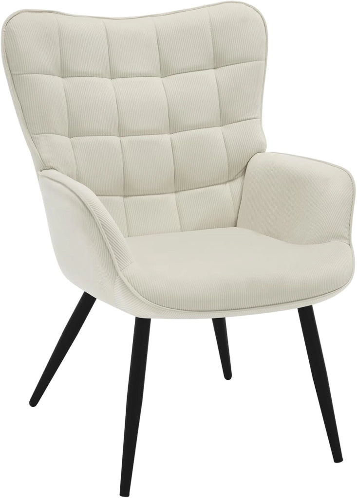 Poltrona Relax ad Ala, Poltrona Salotto Braccioli Alti, Sedia Poltrona per Camera da Letto, Soggiorno, Sedile in Velluto a Coste, Gambe in Metallo, Motivi a Quadri, Grigio Scuro, SKS31dgr